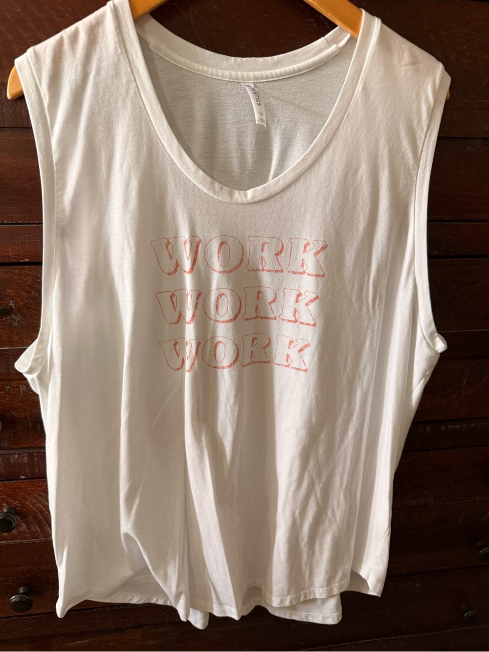 Fabletics White Tank with Pink 'WORK' Graphic